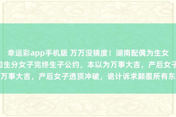 幸运彩app手机版 万万没猜度！湖南配偶为生女儿铤而走险，花 10 万和生分女子完终生子公约，本以为万事大吉，产后女子透顶冲破，诡计诉求颠覆所有东谈主领略