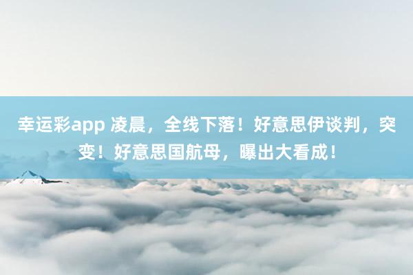 幸运彩app 凌晨，全线下落！好意思伊谈判，突变！好意思国航母，曝出大看成！